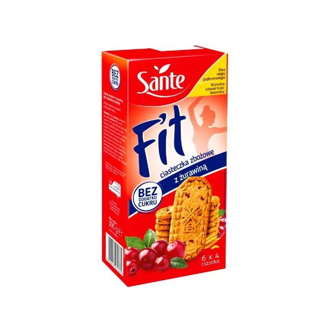 Fit Ciasteczka Zbożowe z Żurawiną Bez Cukru 300g